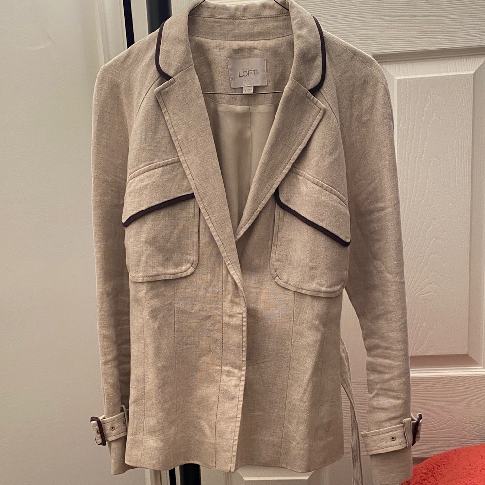 Ann Taylor Loft Beige and Brown Trim Blazer